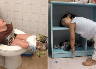 10 extremely funny pictures showing that kids can sleep anywhere and everywhere.