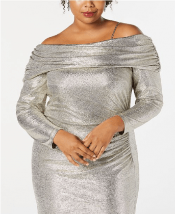 Plus Size Metallic Off-The-Shoulder Sheath Dress
