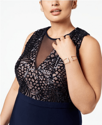 Plus Size Sequined Illusion Gown