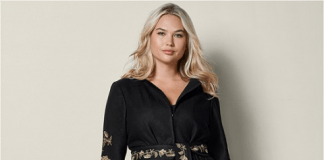 Belted Embroidered Coat in Black VENUS