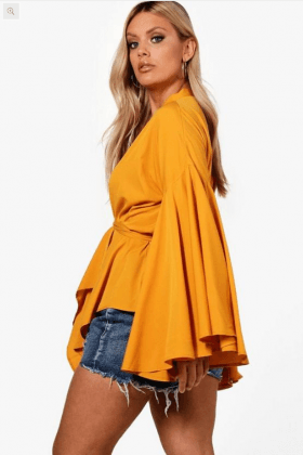 Plus Extreme Sleeve Wrap Front Tie Top