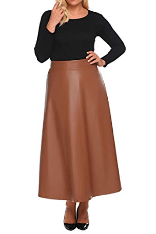 Involand Womens Plus Size High Waist Flared A Line Swing Maxi Leather Skirt for Party Casual at Amazo[...]