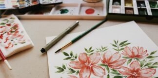 red petaled flower painting