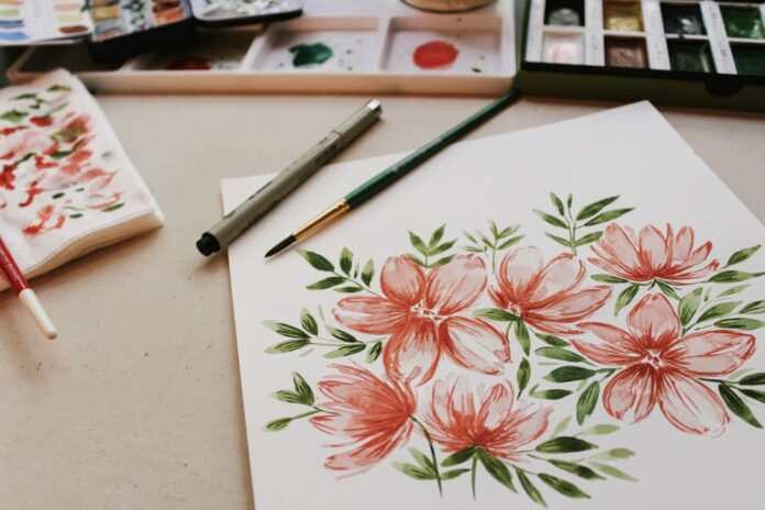 red-petaled-flower-painting red petaled flower painting