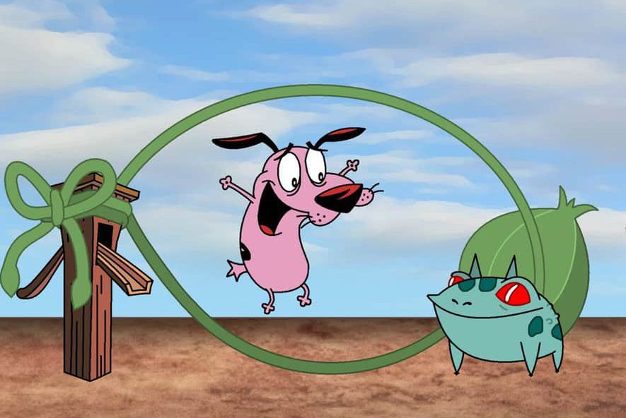 Courage dog meets the Pokemon