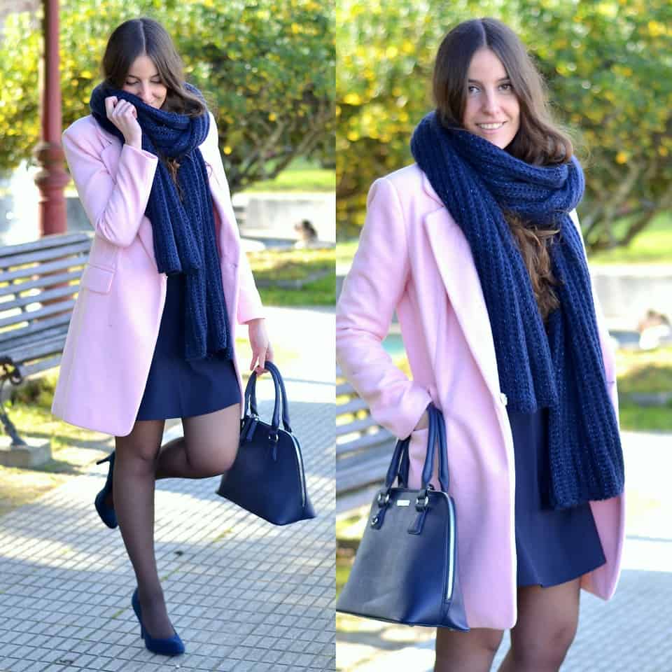 dress, coat, long scarf