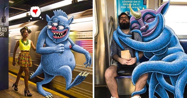 Creatures Interacting with Commuters on NYC Subway