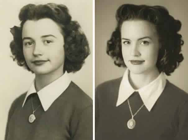 Recreated photos of grandparents that show the resemblance