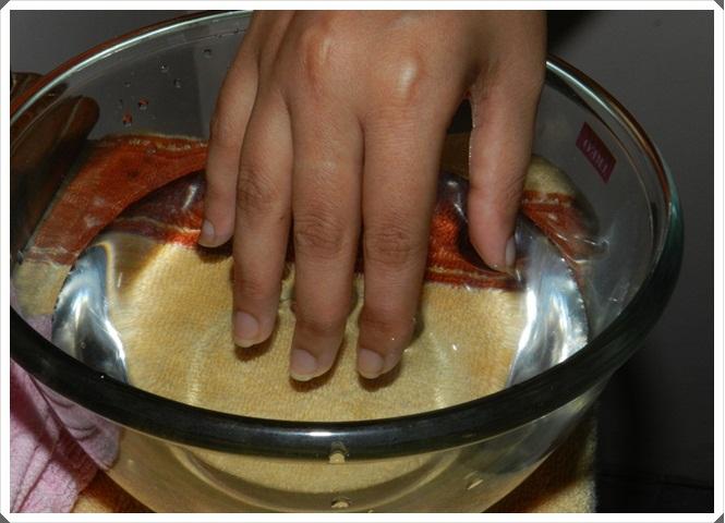 soak hands in warm water