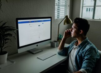 What you need to keep in mind as a remote worker? man in blue denim jacket facing turned on monitor
