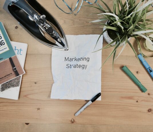 white printing paper with Marketing Strategy text