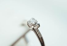 silver-colored clear gemstone ring