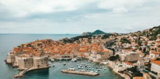aerial view of buildings near ocean