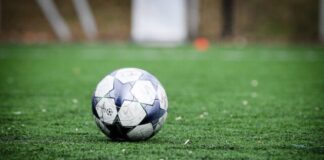 white and blue soccer ball on green grass field during daytime