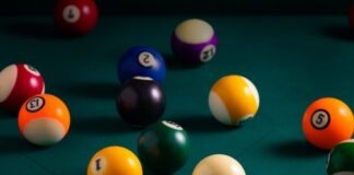 billiard balls on billiard table