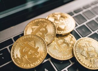 Bitcoin and Fantom (FTM): Opera Mainnet and Smart Contracts Gold Coins on the Laptop