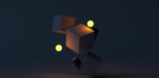 brown cardboard box with yellow light