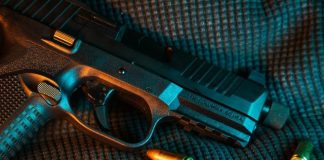 black and silver semi automatic pistol